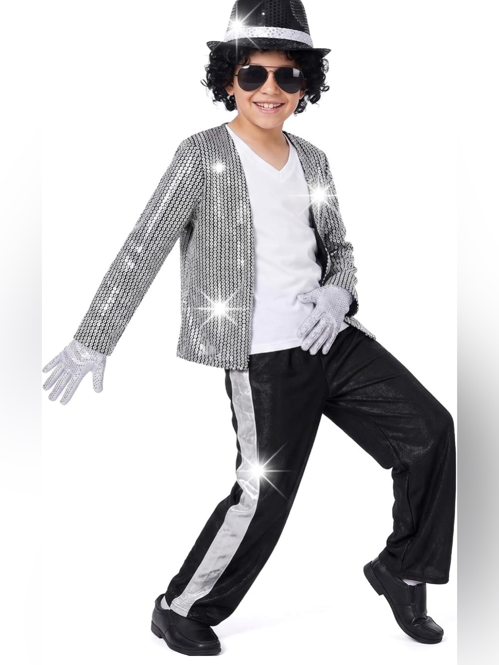 Silver Sequin Kids Dance Jacket Costume with Hat and Gloves 8-10 yrs